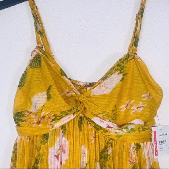 Free People Mirage yellow floral tube top flounce smocked size XS - Picture 7 of 15